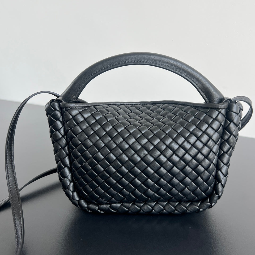 BV Small Cobble Top Handle 23cm Black Lambskin