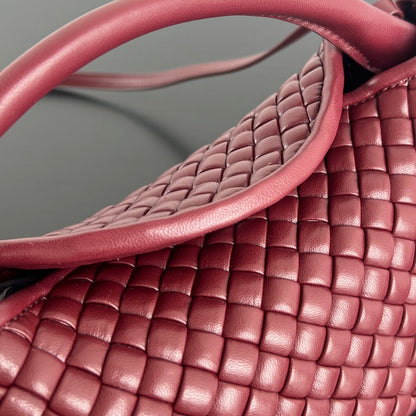BV Small Cobble Top Handle 23cm Dark Red Lambskin