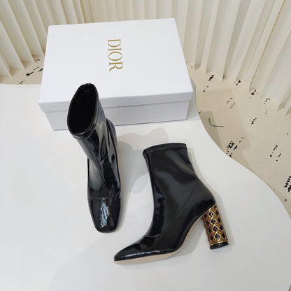 CD Icon Heeled Ankle Boot 40mm In Glossy Black Cowhide 111376