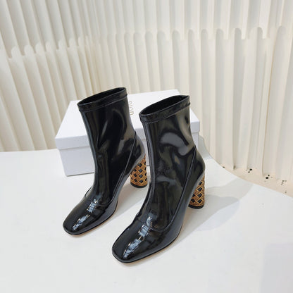 CD Icon Heeled Ankle Boot 40mm In Glossy Black Cowhide 111376
