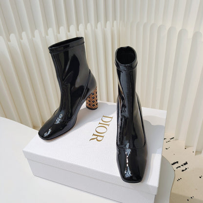 CD Icon Heeled Ankle Boot 40mm In Glossy Black Cowhide 111376
