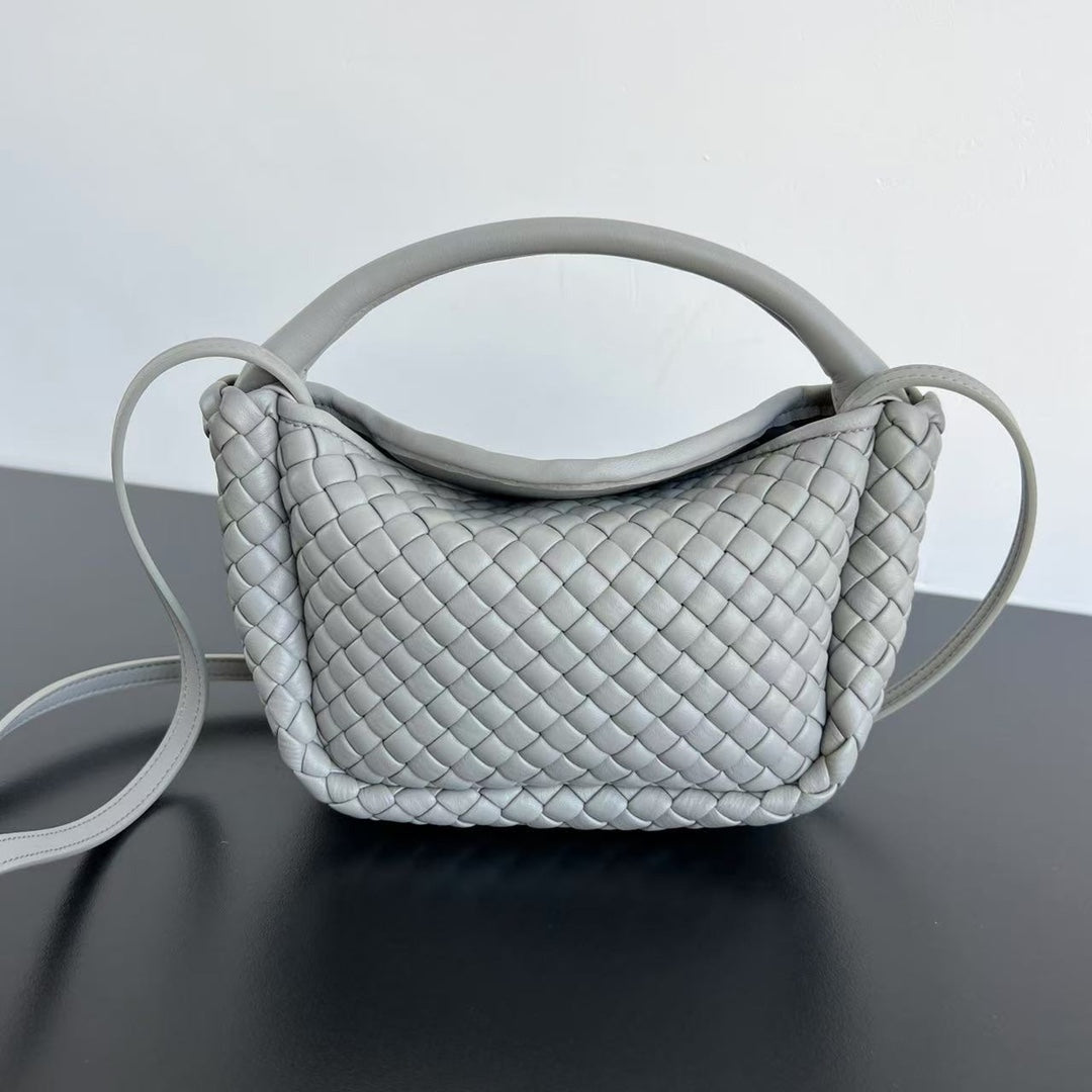 BV Small Cobble Top Handle 23cm Grey Lambskin