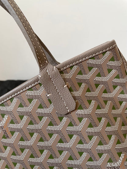 ANJOU MINI BAG 20 IN GREY MIX GREEN GOYARDINE CANVAS AND CALFSKIN
