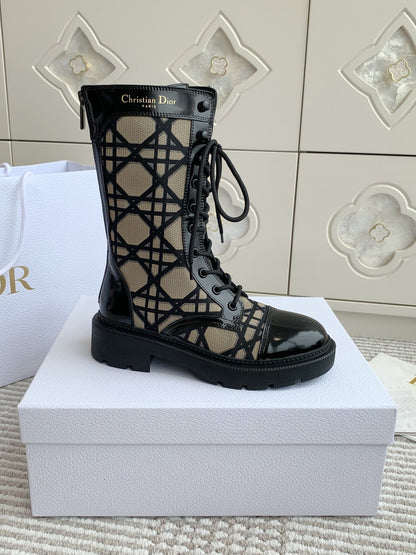 CD D-Unit Ankle Boot In Dark Beige Mix Black Canvas And Glossy Cowhide  105082