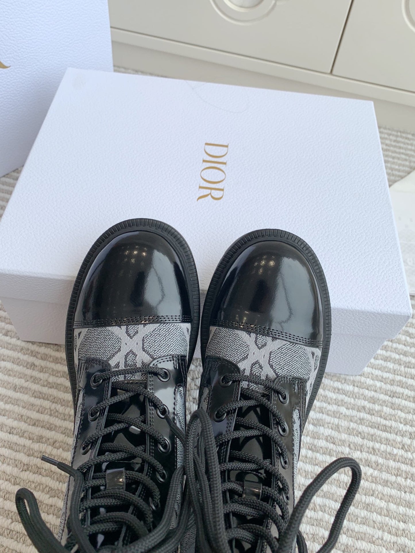 CD D-Unit Ankle Boot In Grey Mix Black Denim Fabric And Glossy Cowhide 105084