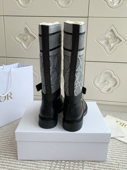 D-Major Boot In Grey Mix Black Denim Fabric With Fleece Lining 105070