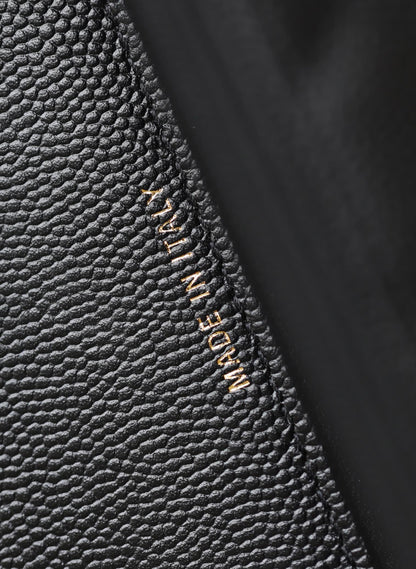 25C Flap Bag With Top Handle 18cm Black Grained Calfskin