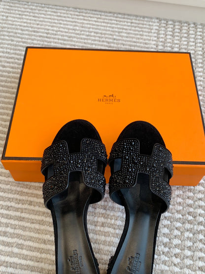 HM Oasis Sandal 50mm Black Suede Goatskin 291392
