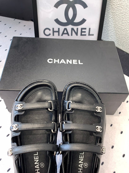CC Sandals In Black Lambskin 147004