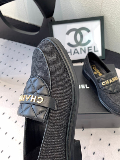 CC Moccasins In Black Denim Fabric 147020