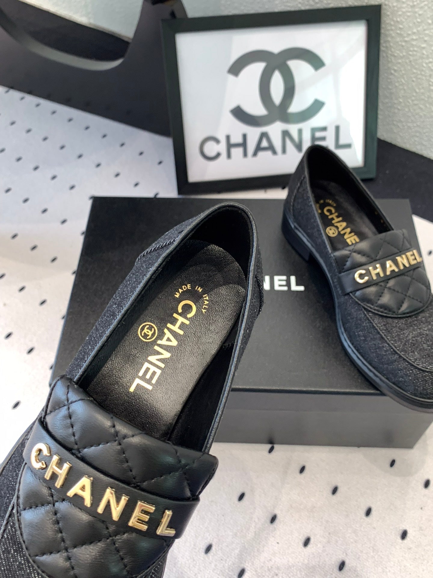 CC Moccasins In Black Denim Fabric 147020