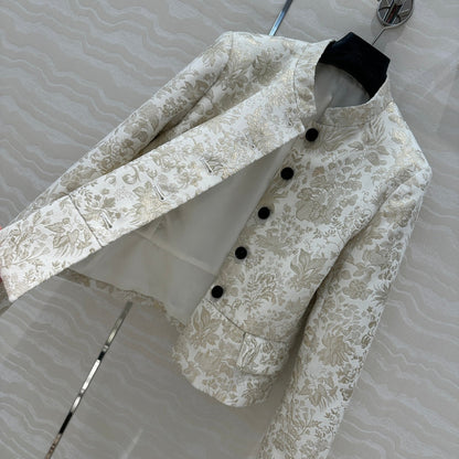 CD 25 Stand-up Collar Short Jacket Beige Actylic