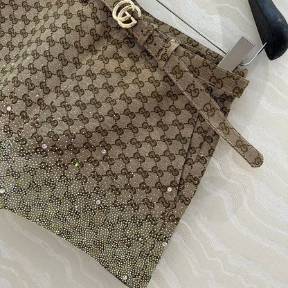 Gucci GG Letter Jacquard Woven Shorts Light Brown Polyester Fiber