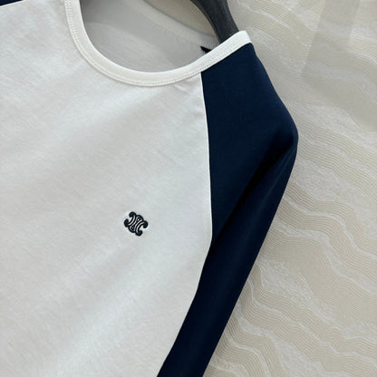 Celine Arc de Triomphe long-sleeved T-shirt Navy Blue mix White Cotton