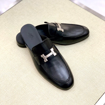 HM Men's Mule Black Calfskin 539720