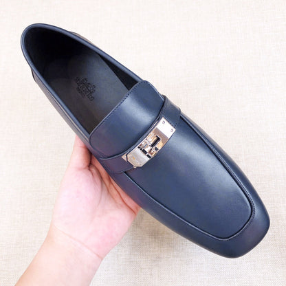 HM Men's Loafer Navy Blue Calfskin 539738