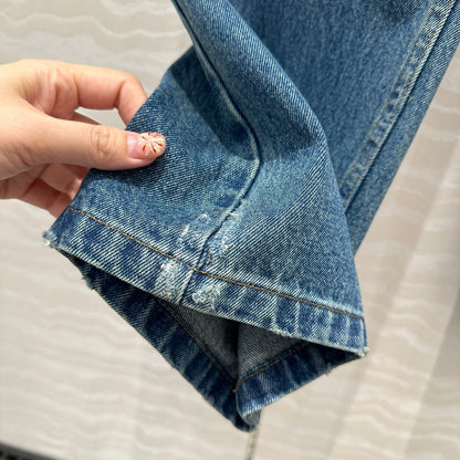 CD Ripped Straight Jeans Blue Cotton