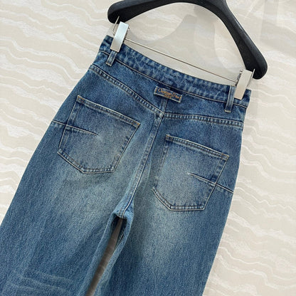 CD Ripped Straight Jeans Blue Cotton