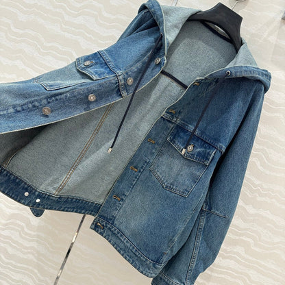 CD Ripped Straight Hooded Jacket Blue Cotton