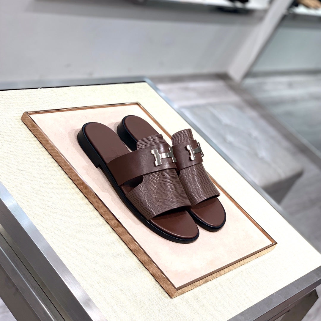 HM Men's Slide Brown Cowhide 567148