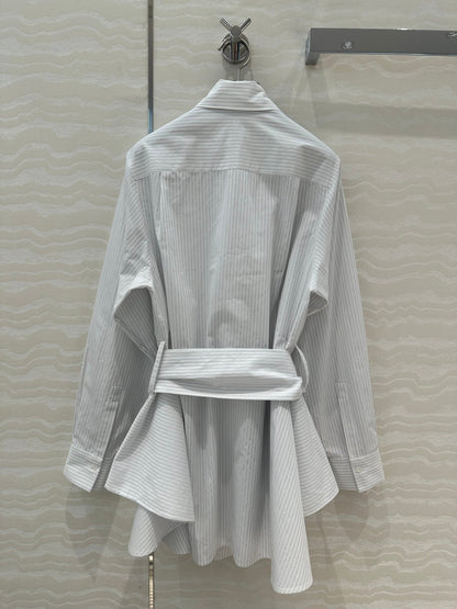 Loewe Pinstriped Shirt Dress White Cotton