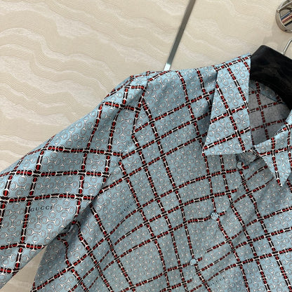 Gucci 25 Monogram Shirt Blue Red Silk