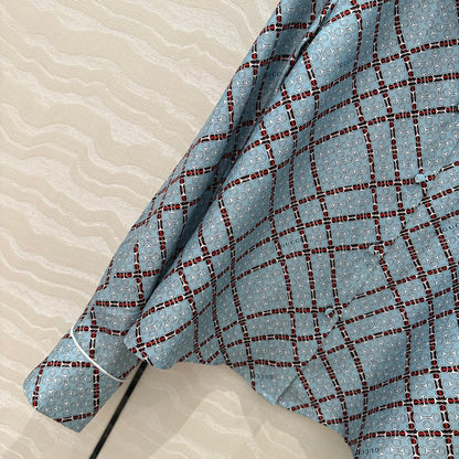 Gucci 25 Monogram Shirt Blue Red Silk