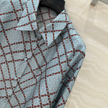 Gucci 25 Monogram Shirt Blue Red Silk
