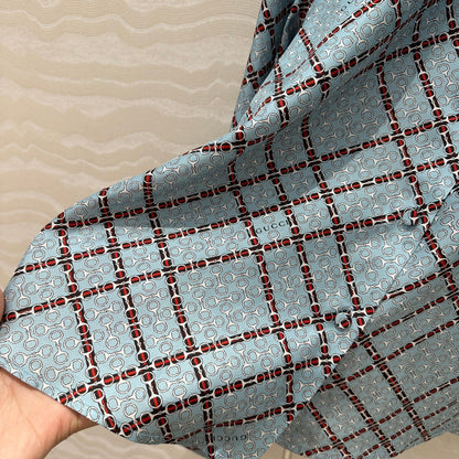 Gucci 25 Monogram Shirt Blue Red Silk