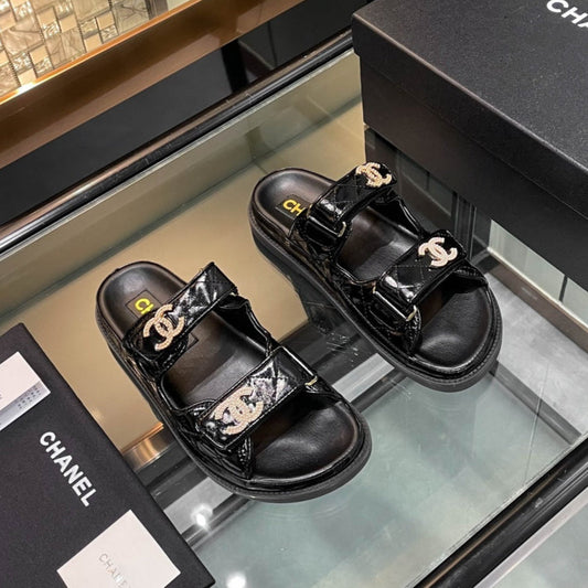 CC 25S Dad Sandal Mule Black Patent Calfskin