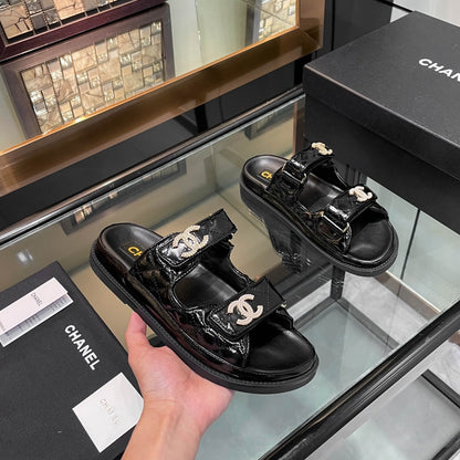CC 25S Dad Sandal Mule Black Patent Calfskin