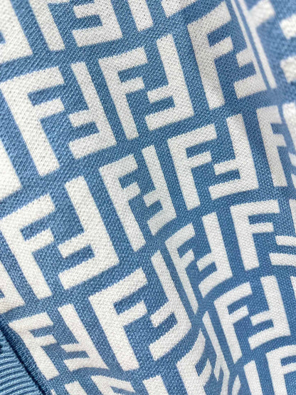 Fendi Double f Letter Knitted Cardigan Steel Blue Wool