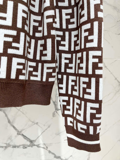 Fendi Double f Letter Knitted Cardigan Brown Wool