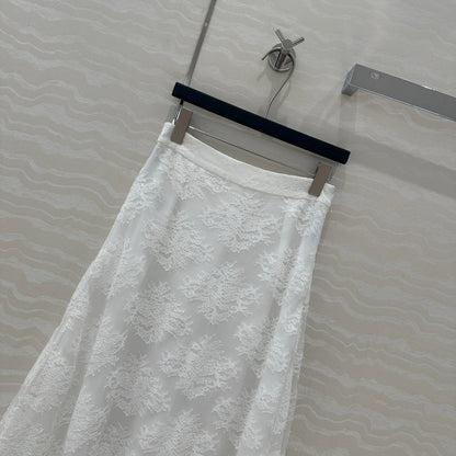 CD Lace Long Skirt White Polyester