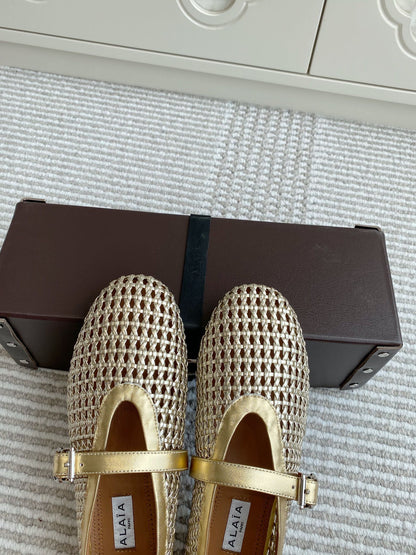 Alaia Women's Ballet Flat Gold Lambskin 291053