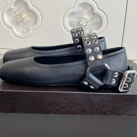 Alaia 25 Biker Ballet Flats Black Calfskin 291055