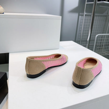 CC 25 Ballet Flat Pink Beige Raffia