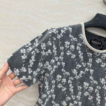 Fendi Knitted Top Dark Gray Cotton Viscose