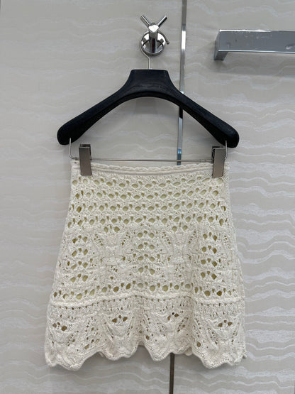CD Hollow Short Skirt  White Cotton Washi