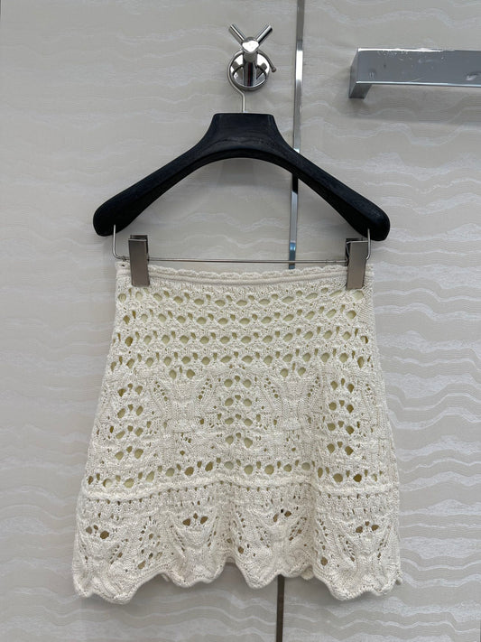 CD Hollow Short Skirt  White Cotton Washi