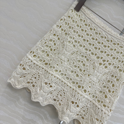 CD Hollow Short Skirt  White Cotton Washi