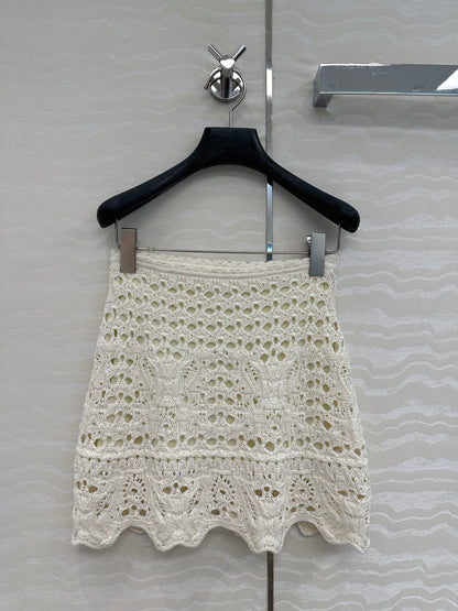 CD Hollow Short Skirt  White Cotton Washi