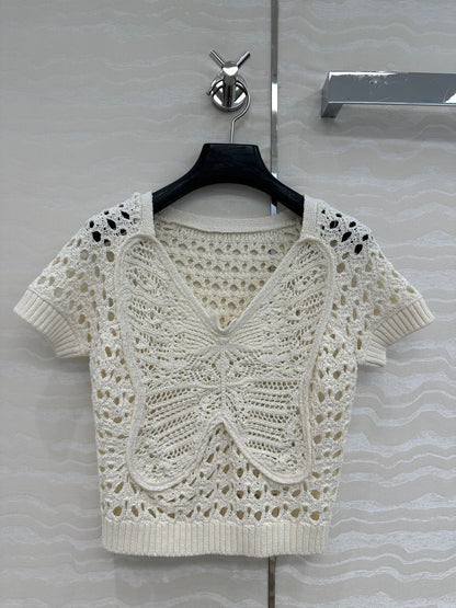 CD Butterfly Hollow Top  White Cotton Washi