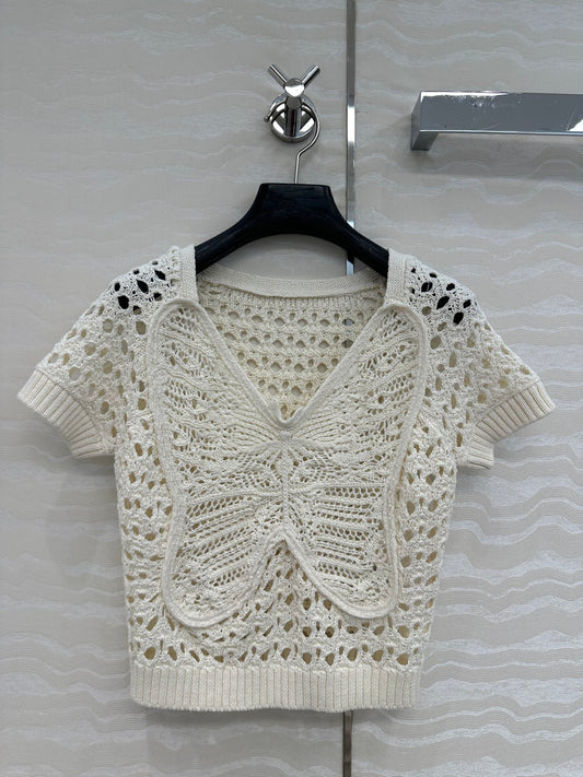 CD Butterfly Hollow Top  White Cotton Washi