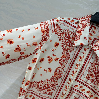 Fendi Flower Shirt Red Silk