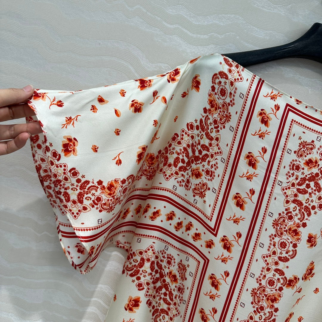 Fendi Flower Dress Red Silk