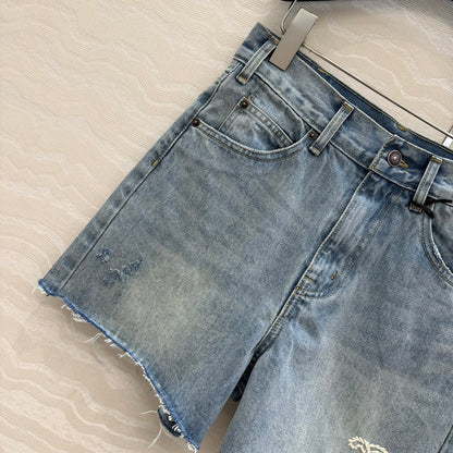 Celine Logo Embroided Denim Short Light Blue Cotton