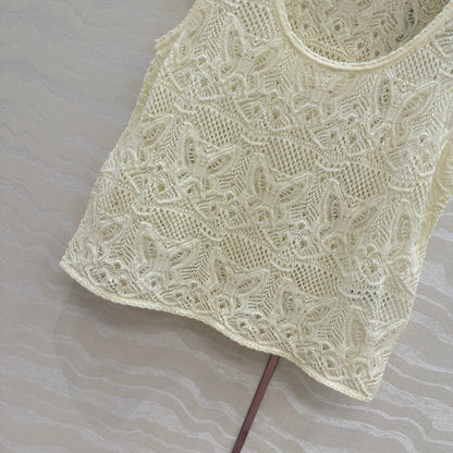 CD Hollow Vest Light Cream Cotton