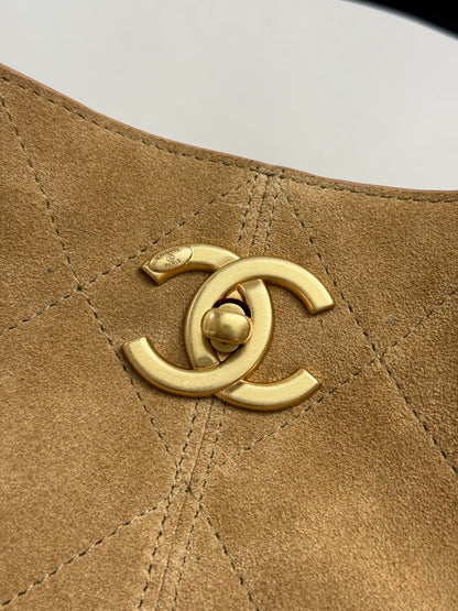 CC 25A Tote 28cm Brown Suede Black Calfskin