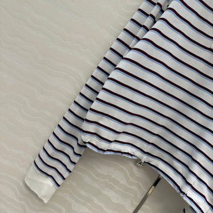 Prada 2025 Striped Long Sleeve Polo Shirt Cotton